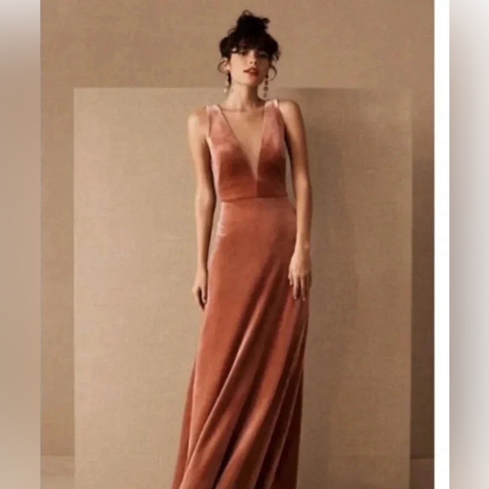Jenny Yoo Logan Deep V-Neck Maxi Dress in Rust Size 8